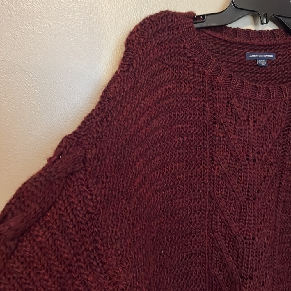 AMERICAN EAGLE Knitted Sweater Maroon Drop Shoulder Womens Size XL - Picture 4 of 7